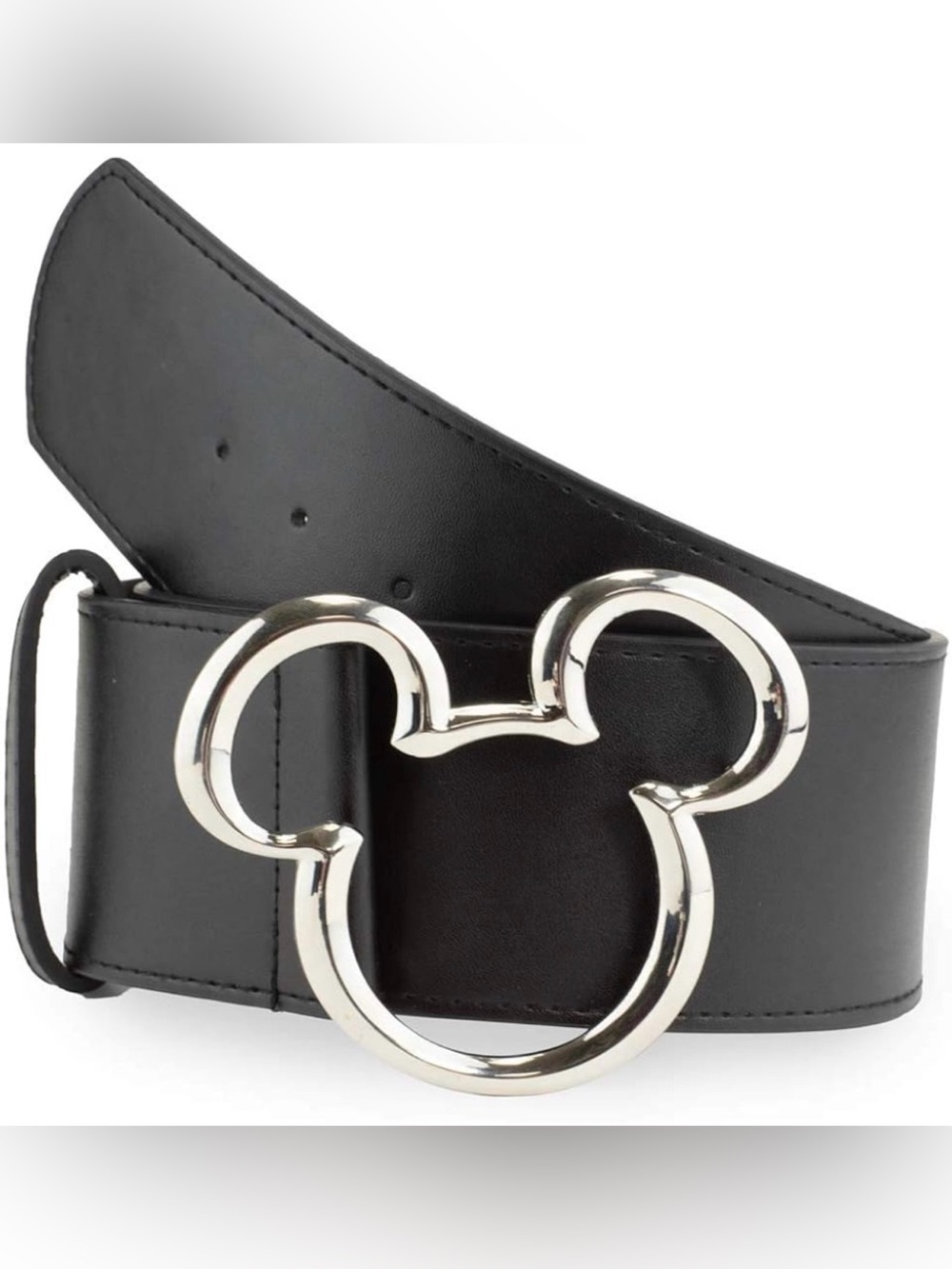 NWT Disney Black Wide Buckle Down Belt With Mickey Mouse Buckle -- L